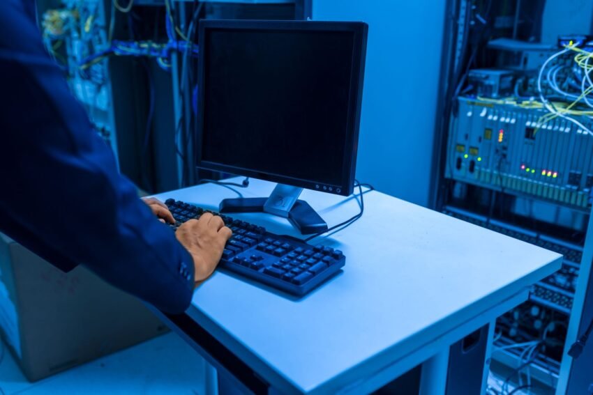 IT technician managing systems in an enterprise data center