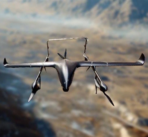 Close view of an unmanned aircraft in flight